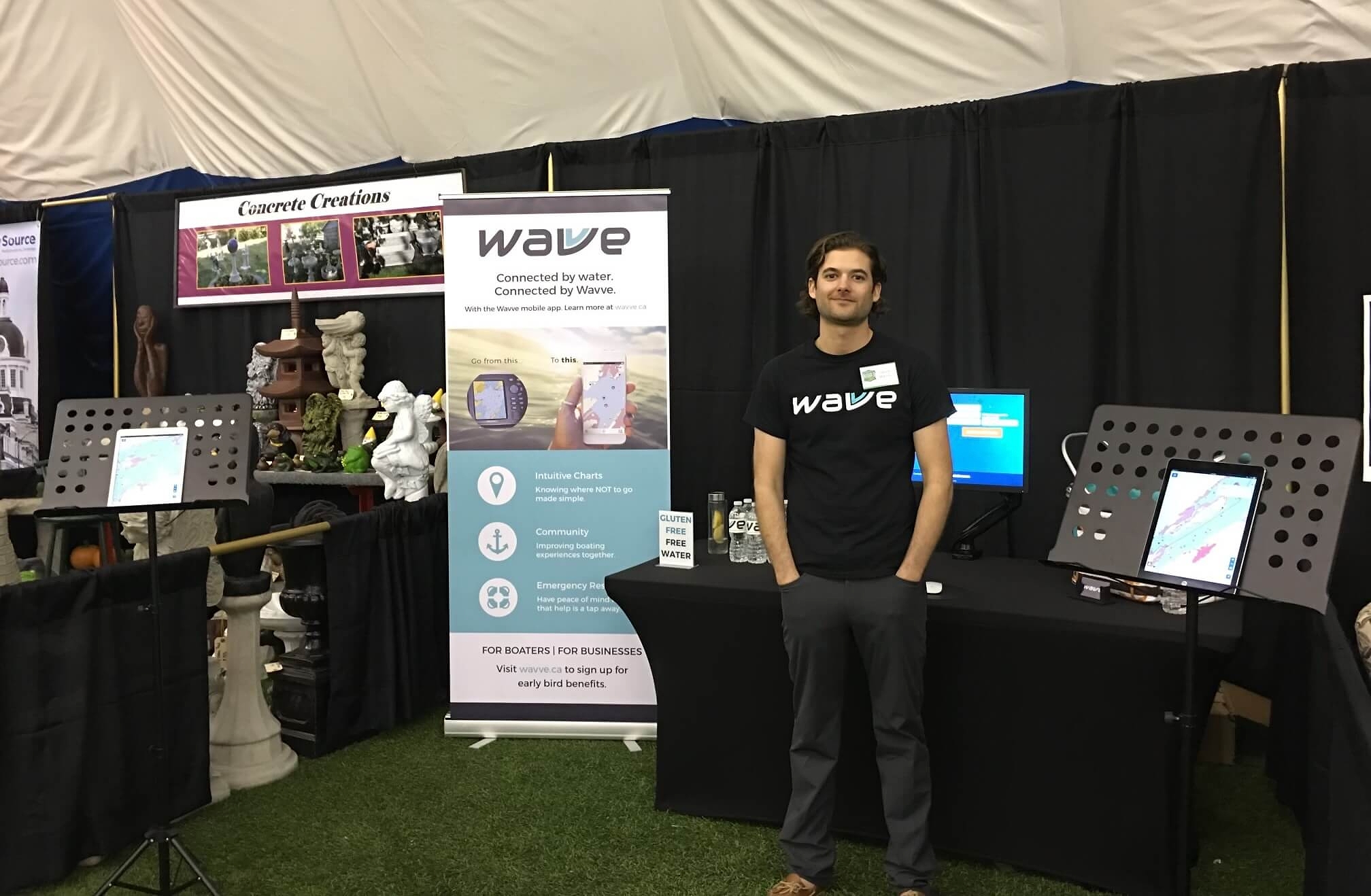Adam Allore exhibiting his prototype at a boatshow