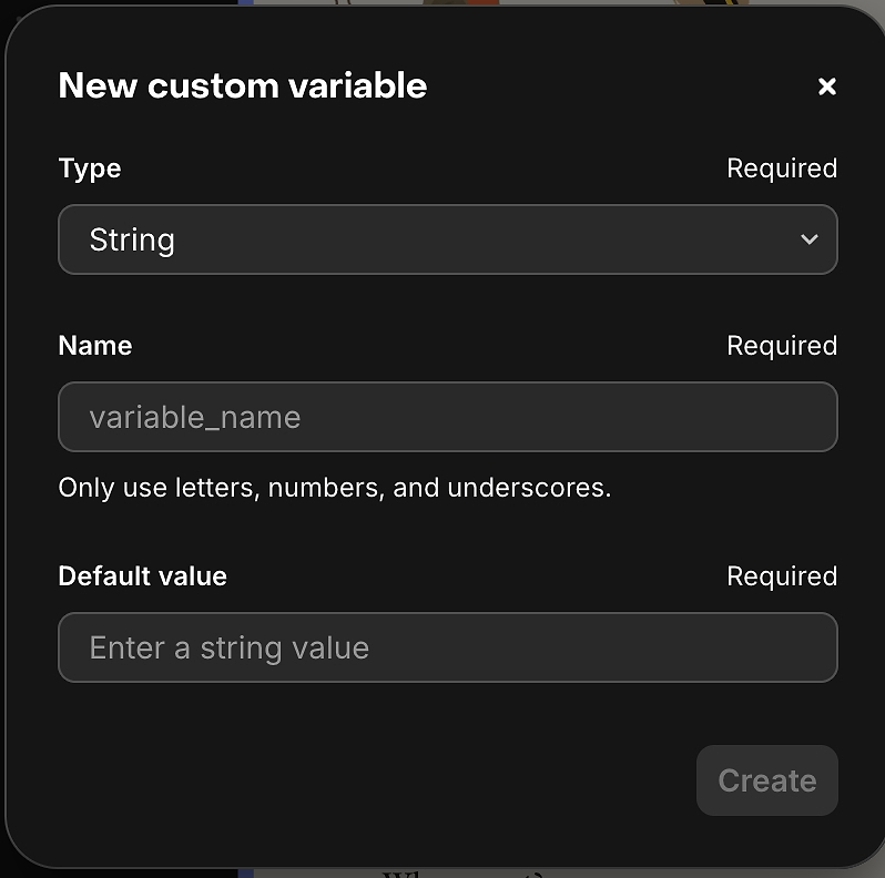 New custom variable form screenshot on the paywall editor