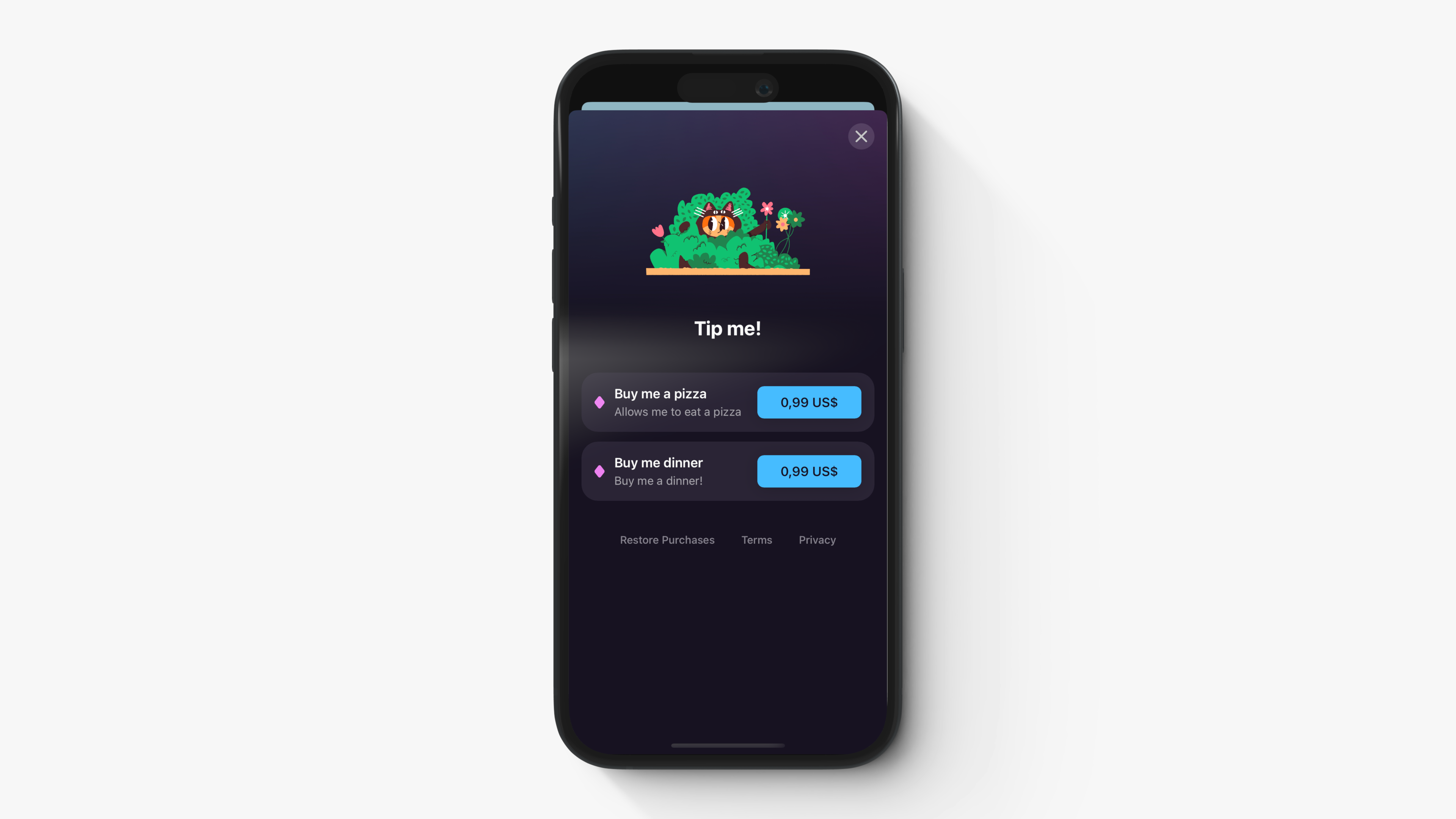 Screenshot of iOS simulator running RevenueCat Paywall