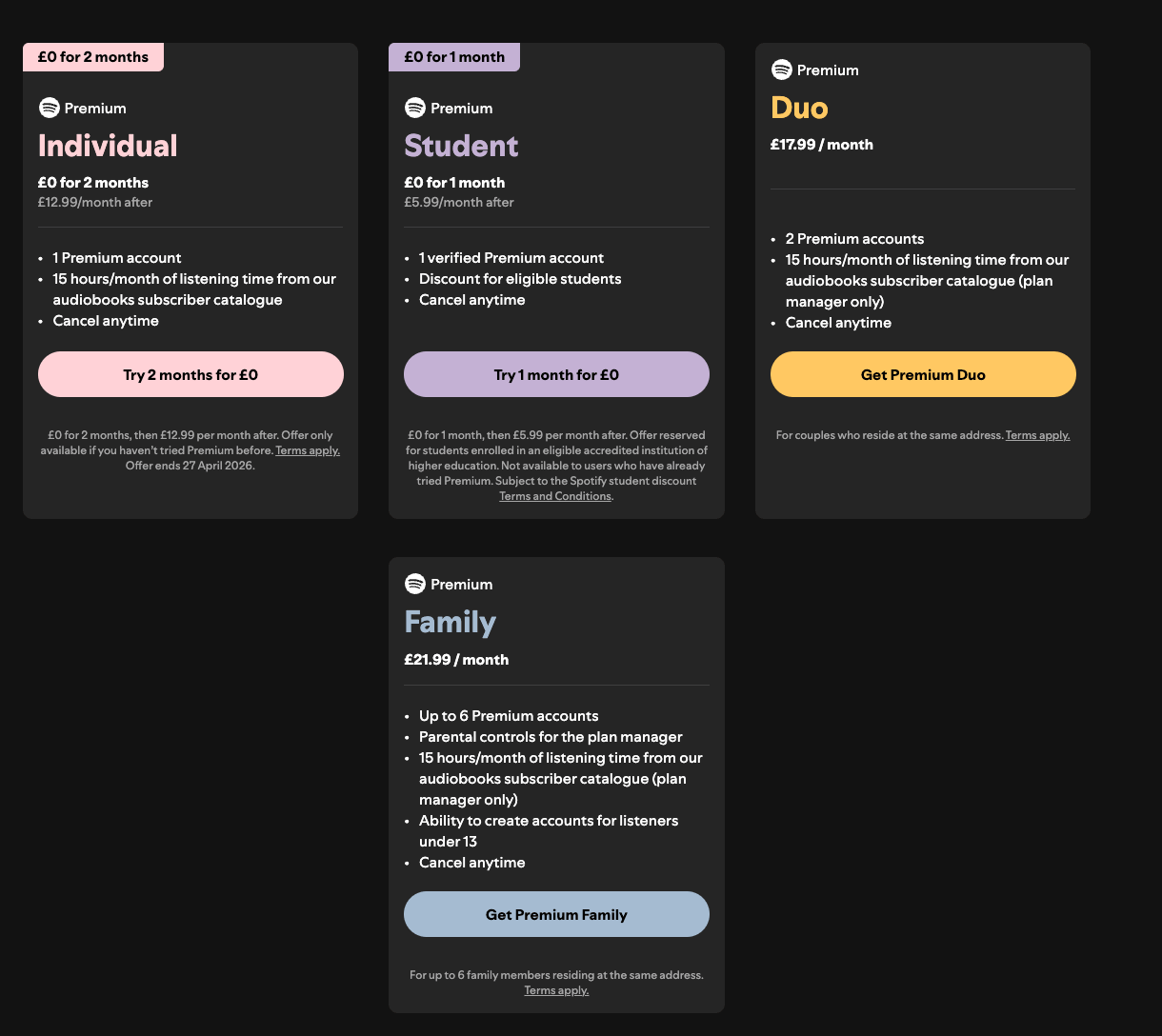 Spotify's plan mix - no annual subscriptions