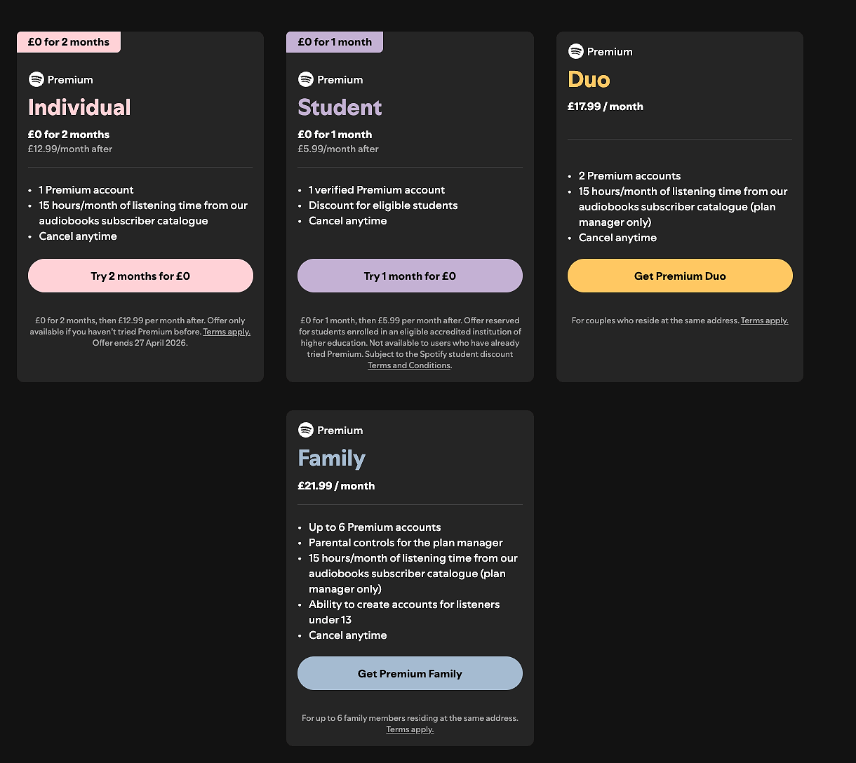 Spotify's plan mix - no annual subscriptions