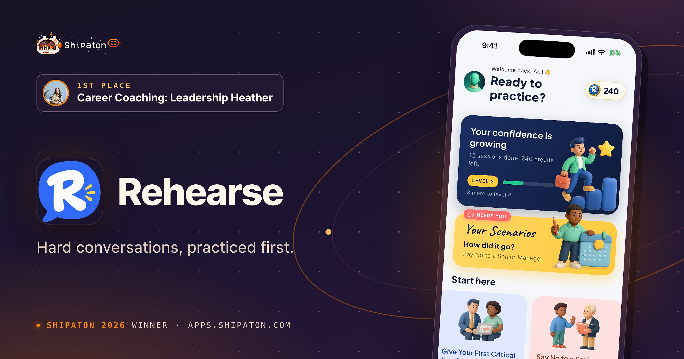Rehearse - Hard Conversations — Shipaton 2026 winner