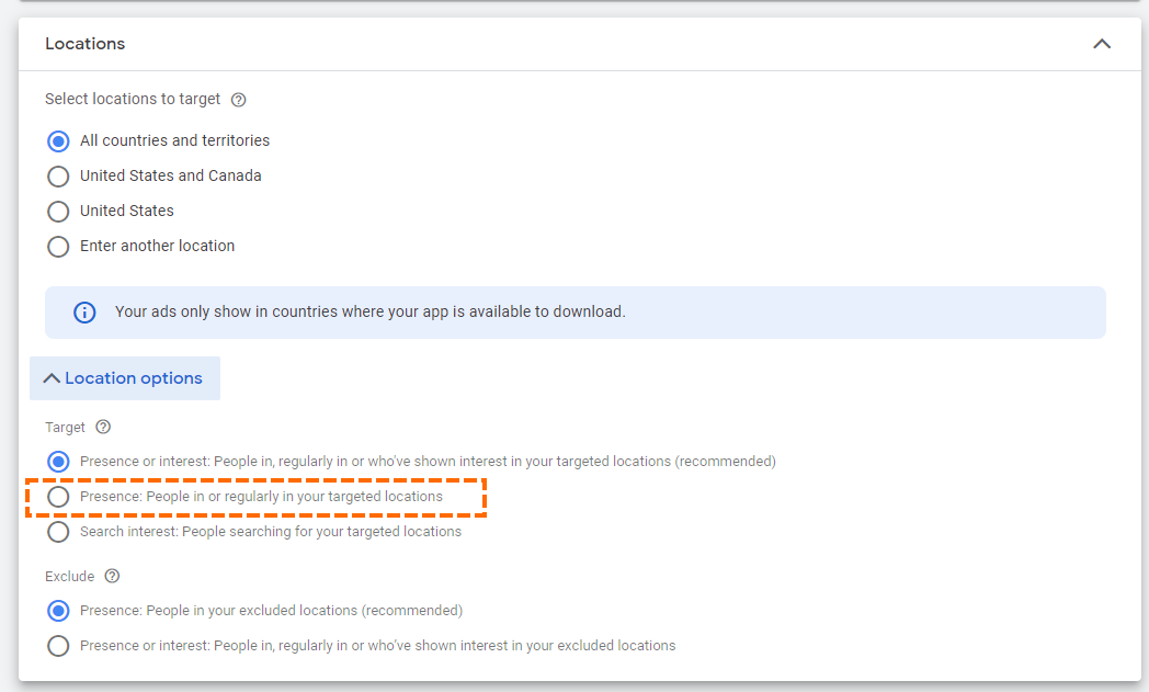 Change the location targeting settings to prevent ads showing in places that you did not select