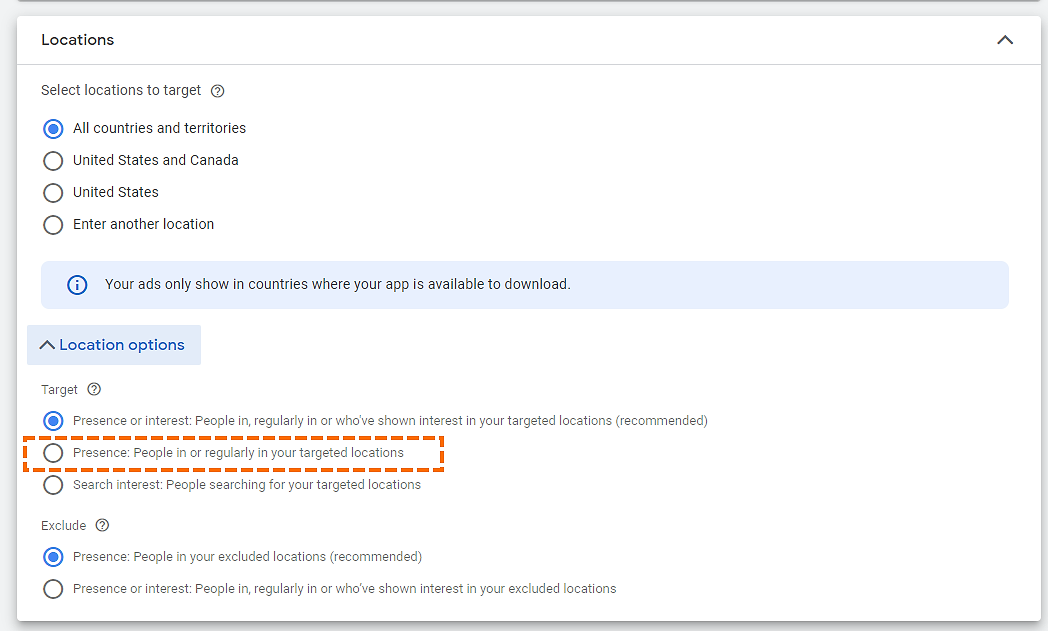 Change the location targeting settings to prevent ads showing in places that you did not select
