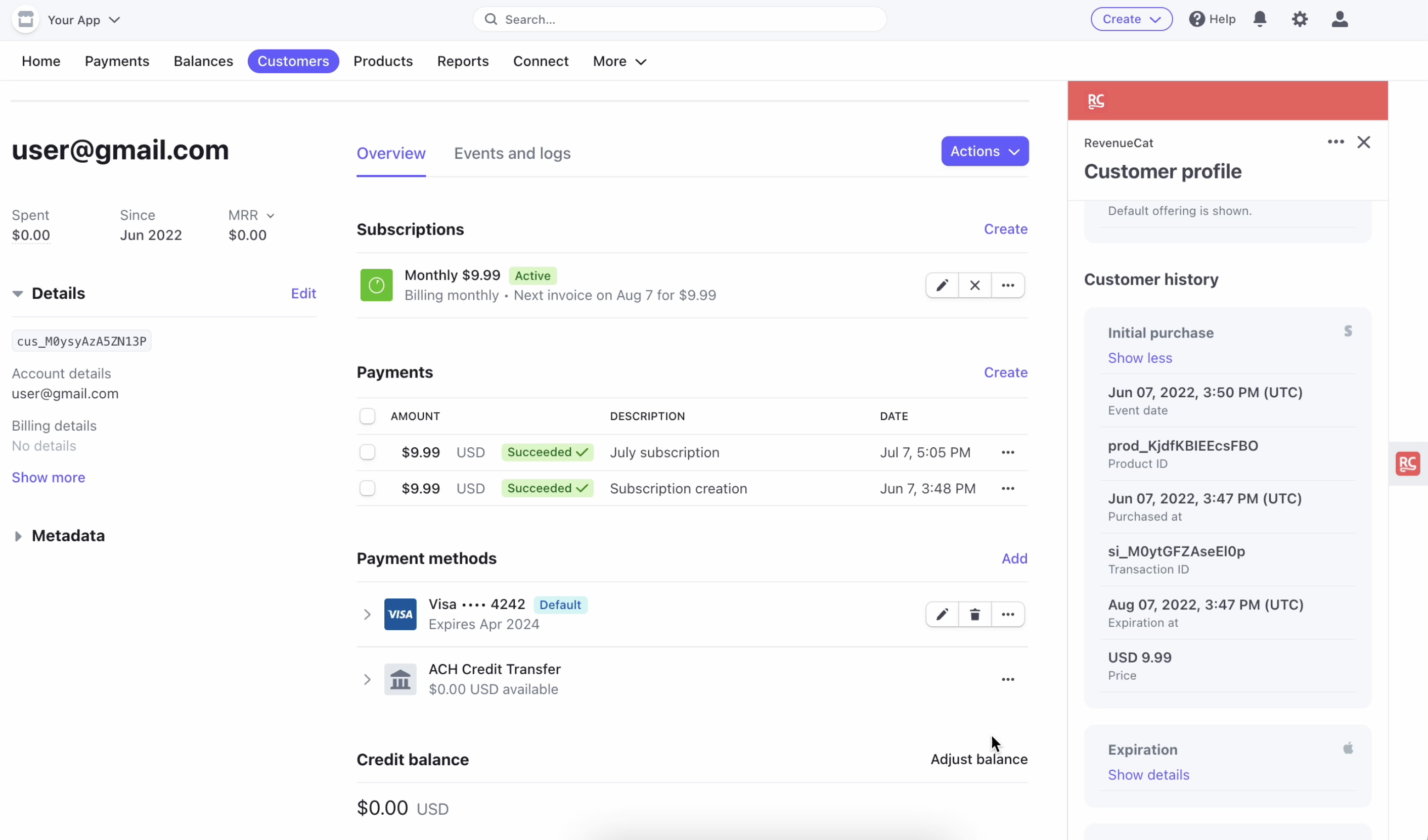 RevenueCat Stripe App Screenshot