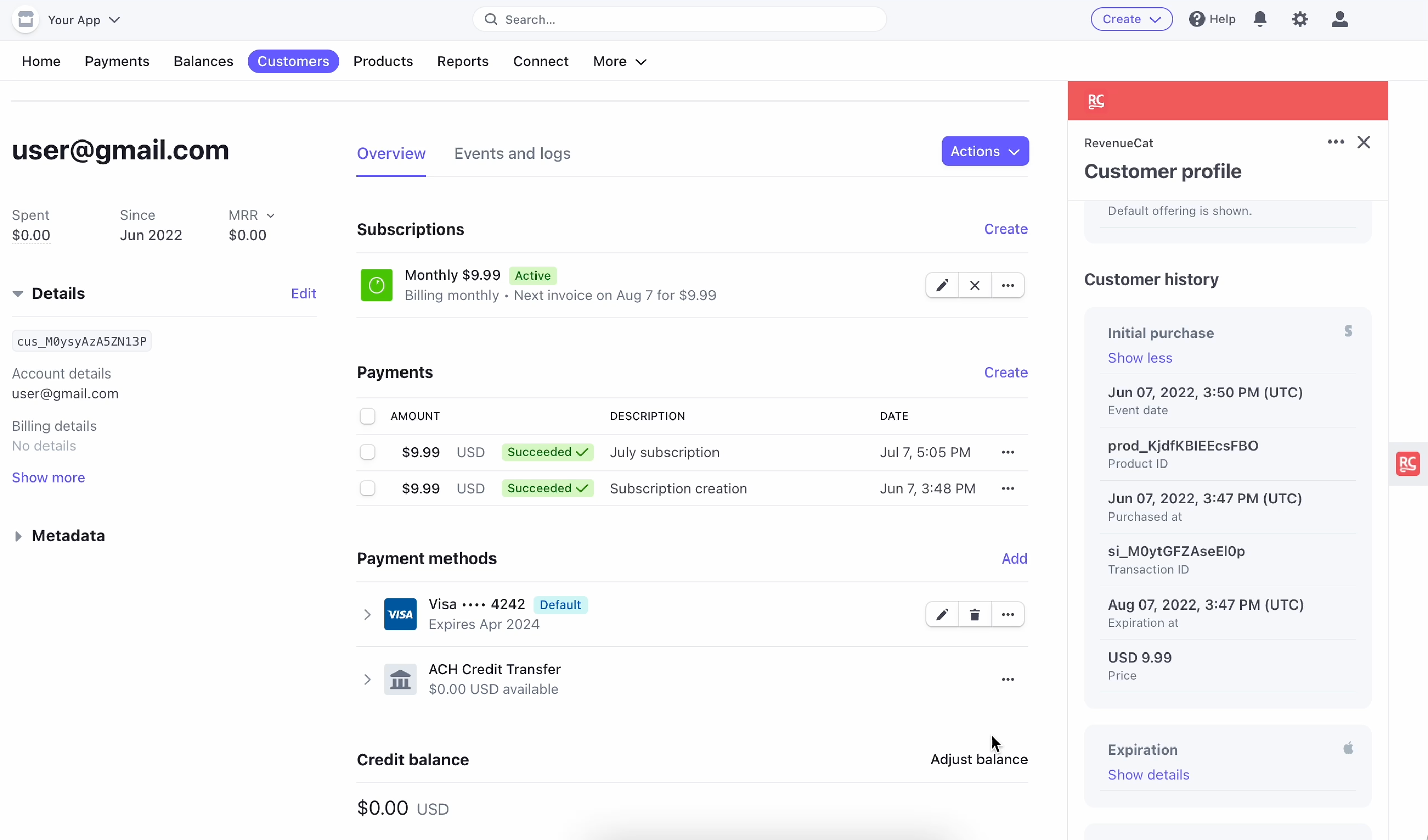 RevenueCat Stripe App Screenshot