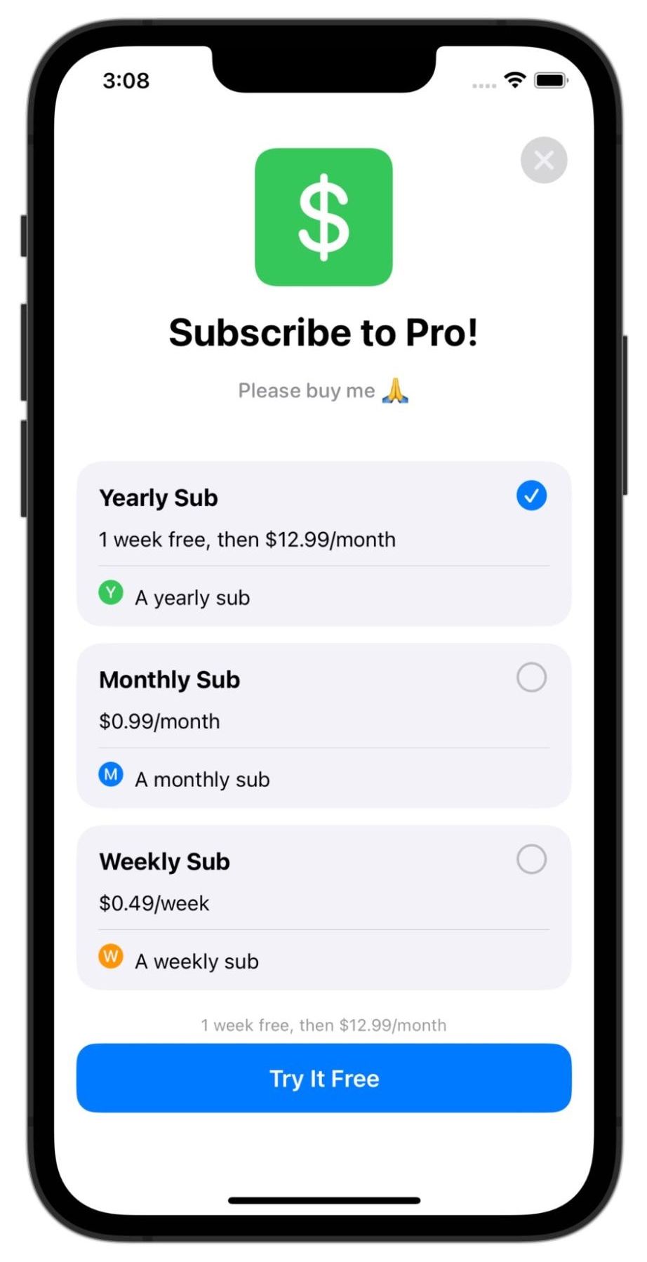 Custom marketing content at the top of SubscriptionStoreView