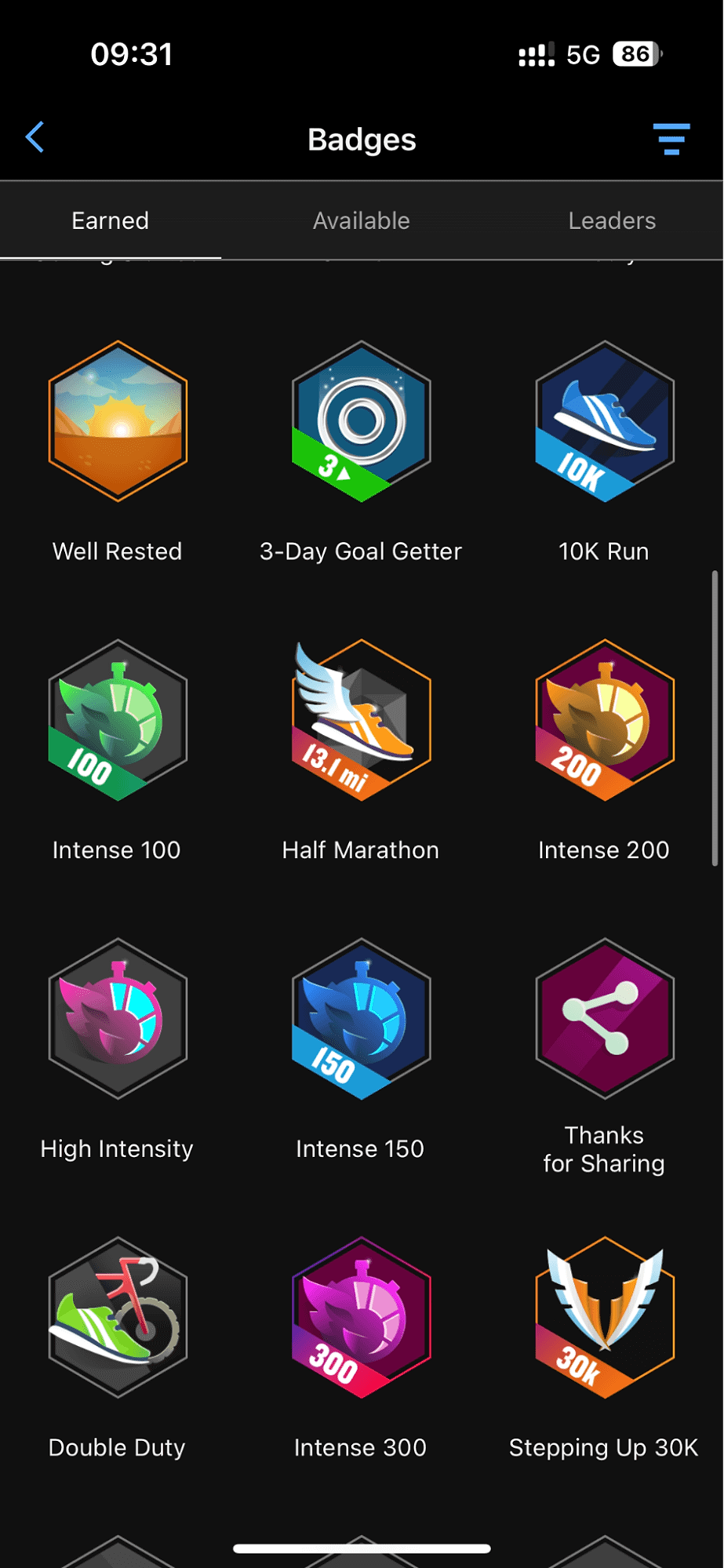 Example of badges gamification in Garmin