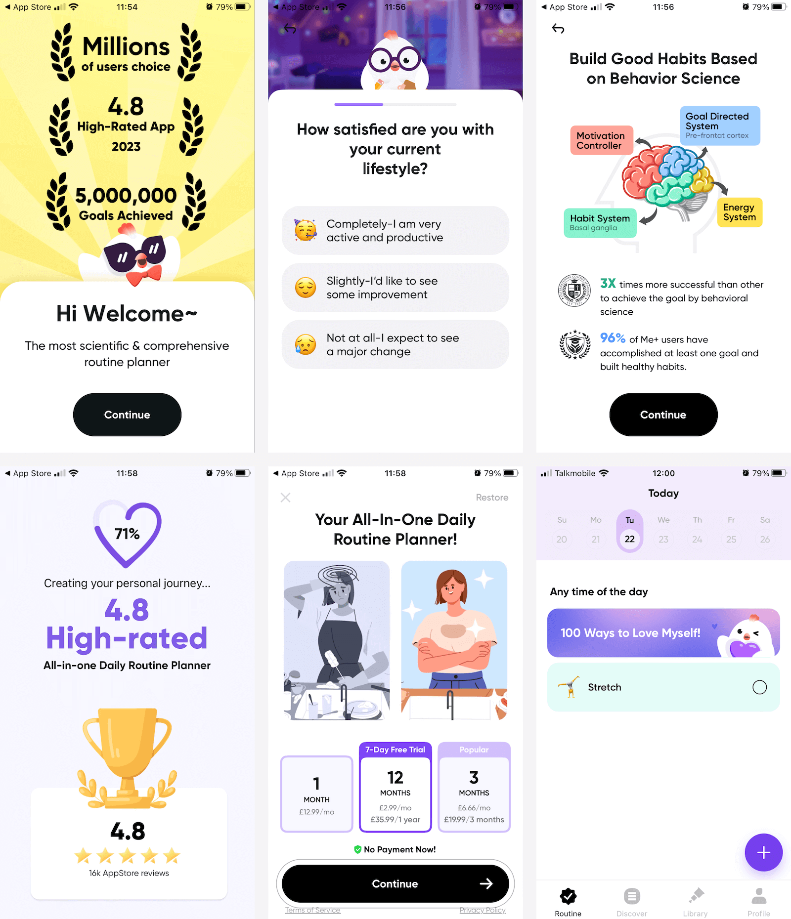 Some of the screens used in the Me+ onboarding experience