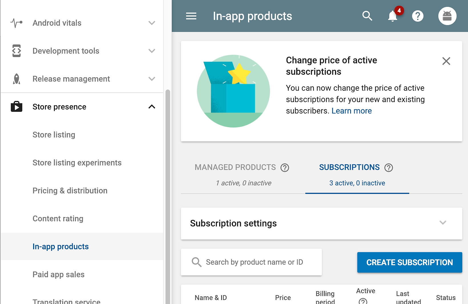 Once your app is created, you need to configure your products