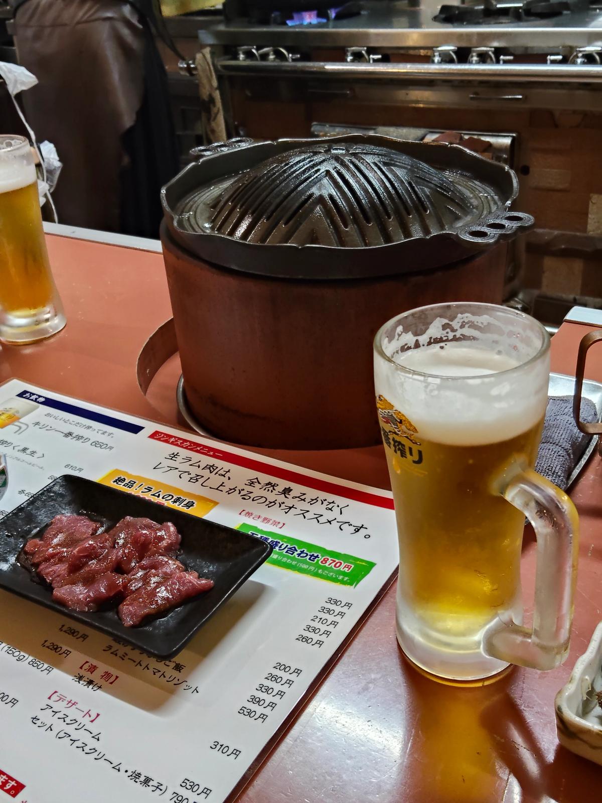 生ラムと一番搾りで乾杯