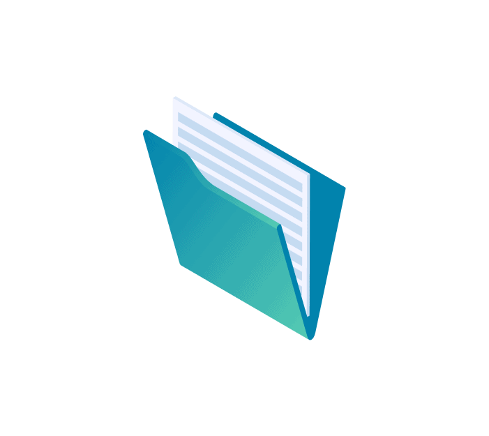 Isometrisches Ordner-Symbol, aus dem ein Blatt mit Textzeilen herausragt