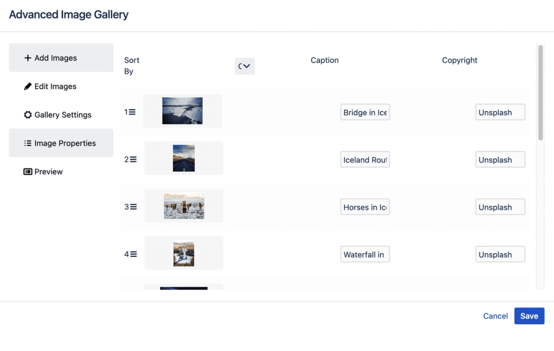 Copyright- und Datenschutzangaben in der Advanced Image Gallery