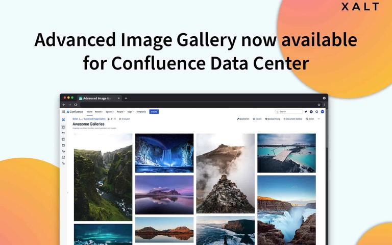 XALT banner announcing Advanced Image Gallery now available for Confluence Data Center with a screenshot of an image gallery in Confluence.