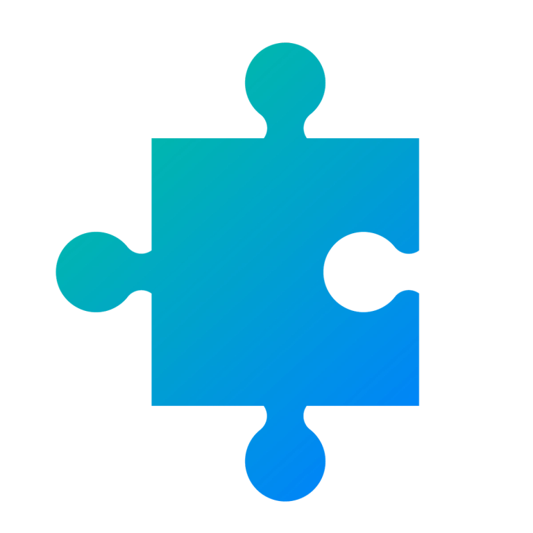 Symbol: ein einzelnes Puzzleteil mit einem Farbverlauf von Tuerkis nach Blau