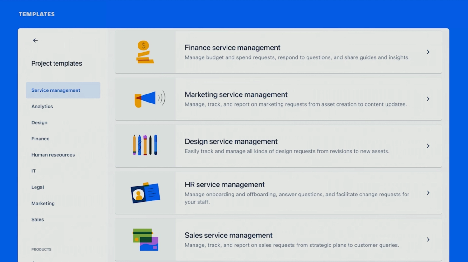 Jira Service Management templates for different Service Desk set-ups