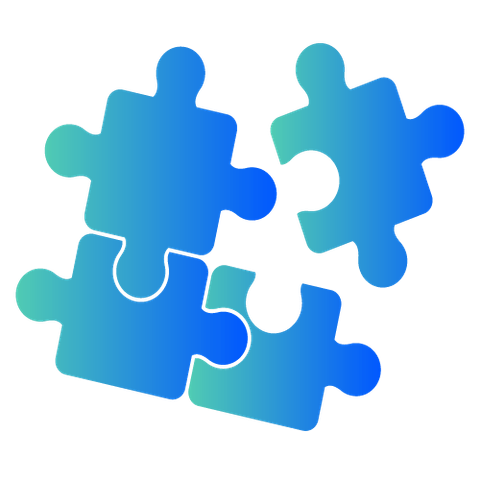 Vier zusammenpassende Puzzle-Teile, die ein Quadrat bilden