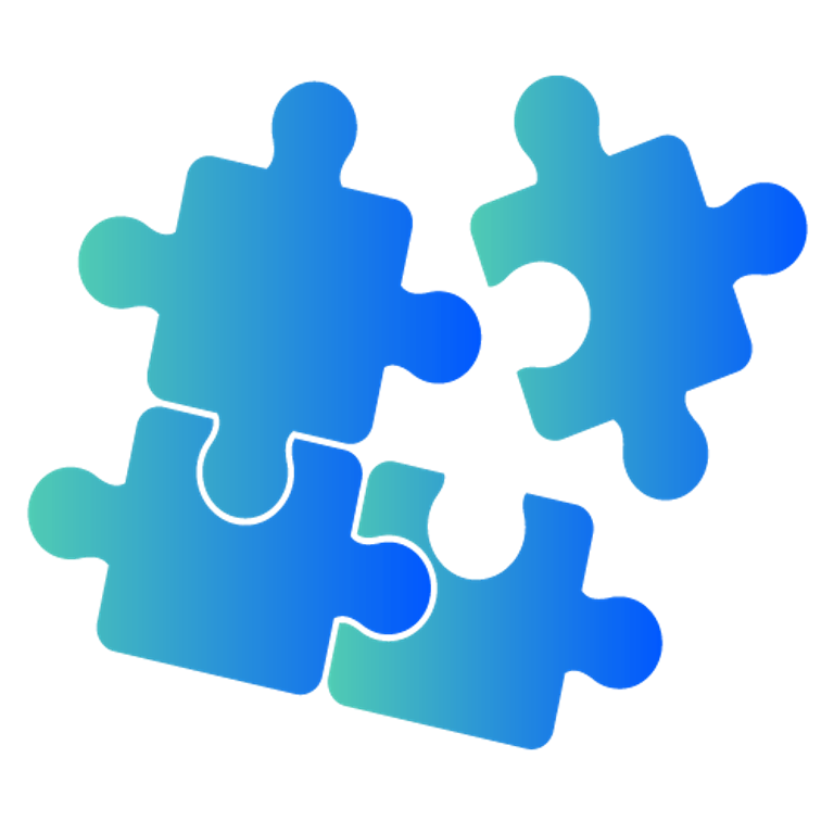 Vier zusammenpassende Puzzle-Teile, die ein Quadrat bilden