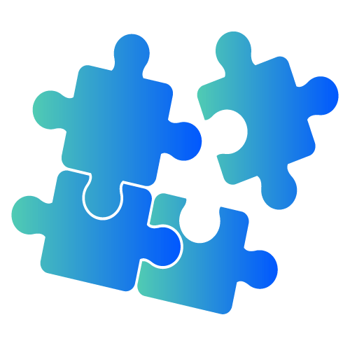 Vier zusammenpassende Puzzle-Teile, die ein Quadrat bilden
