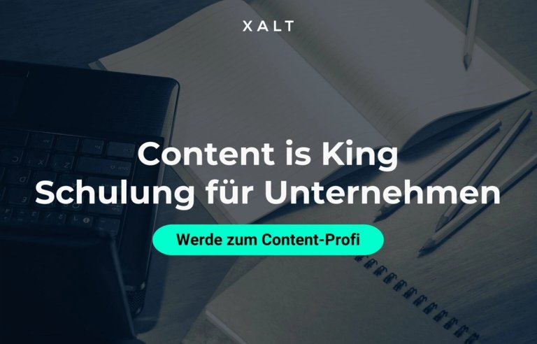 Header image for the Content Is King training with the line “Become a Content Pro” over a desk with a laptop and notebook.