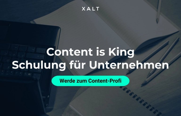 Header image for the Content Is King training with the line “Become a Content Pro” over a desk with a laptop and notebook.