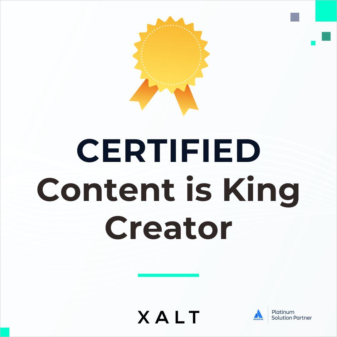 A sample certificate with a gold seal for the Content Is King training