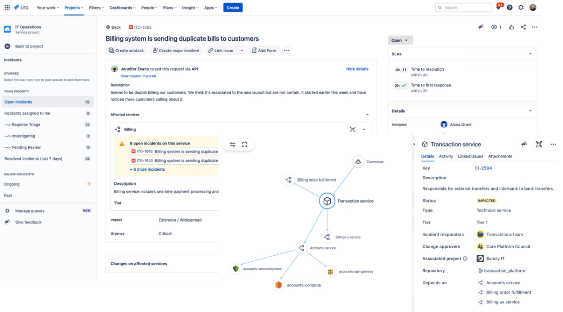 Bildschirmfoto eines Jira-Projekts mit einem geoeffneten Stoerungsticket und einer Zeitleiste der Bearbeitung