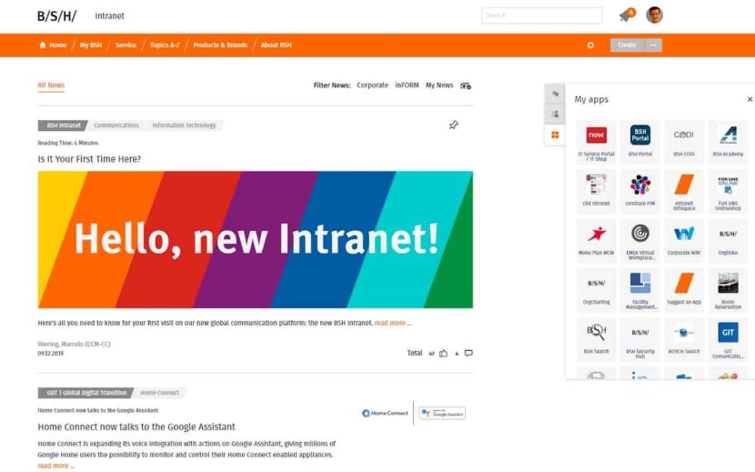 Die Nachrichten-Ansicht eines Confluence-Intranets mit kommentierbaren Beiträgen im News-Stream.