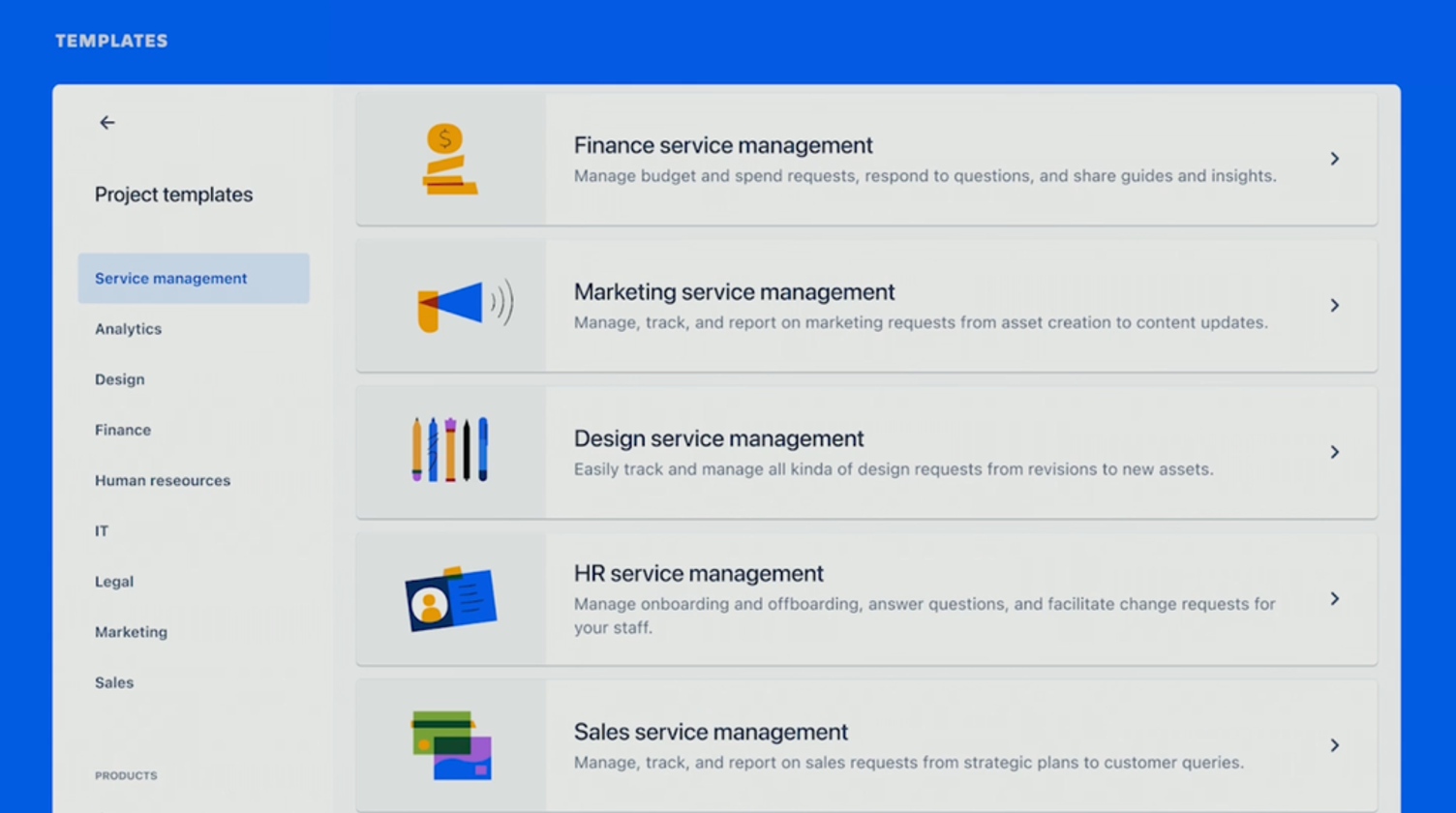 Vorlagen in Jira Service Management für Enterprise Service Management mit Atlassian