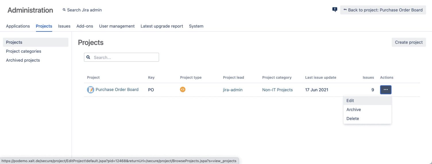 Jira Quicklinks im Ankündigungsbanner