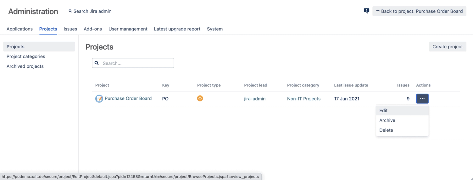 Jira Quicklinks im Ankündigungsbanner