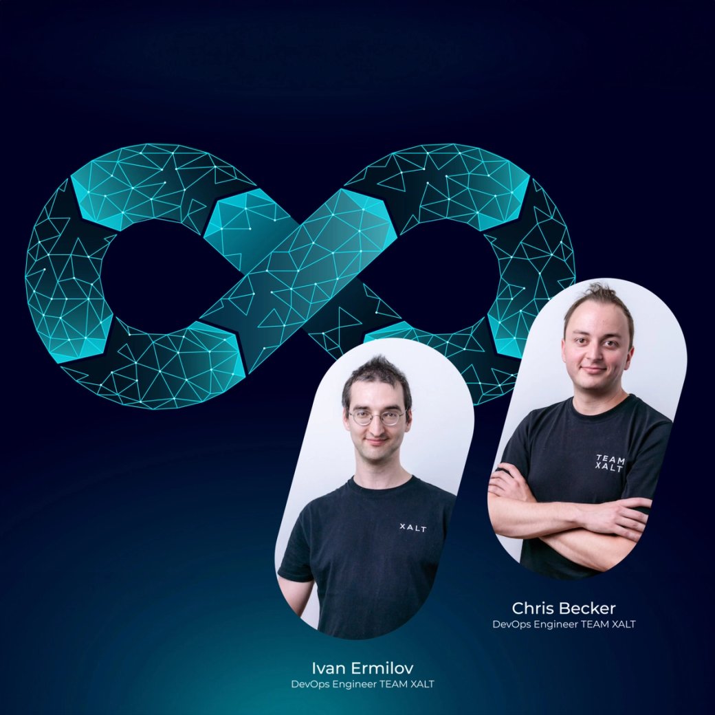 Abstraktes Symbolbild zu DevOps: Kreisläufe und Zahnräder in Blau und Türkis, stellvertretend für kontinuierliche Integration und Bereitstellung