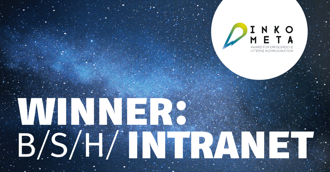 Preis-Grafik auf Sternenhimmel mit dem INKOMETA-Zeichen und der Zeile Winner: B/S/H/ Intranet