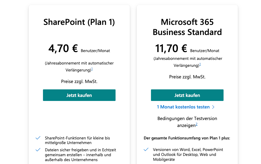 Confluence Alternativen - Sharepoint Preise