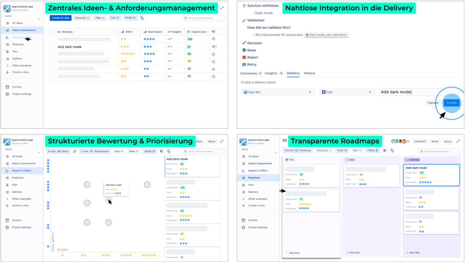 Jira Product Discovery in vier Ansichten: Ideen- und Anforderungsmanagement, Integration in die Delivery, Bewertung und Priorisierung, Roadmaps