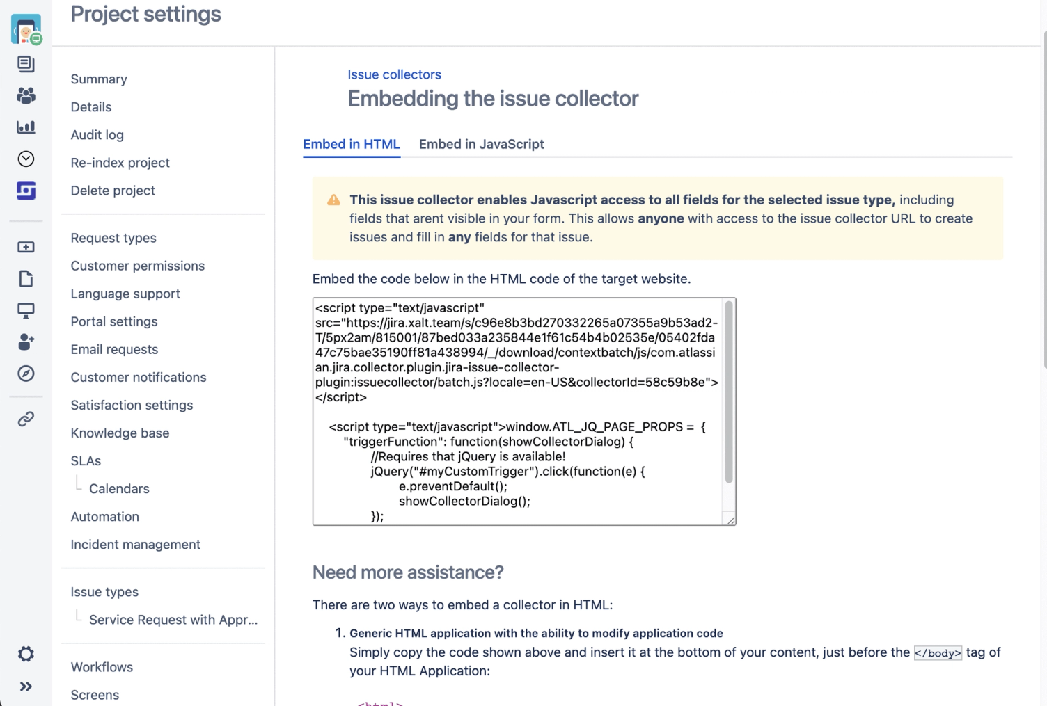 HTML Snippet for Jira Issue Collector