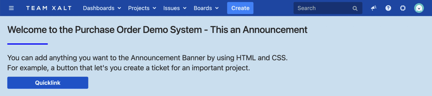 Jira-Quicklinks im Ankündigungsbanner