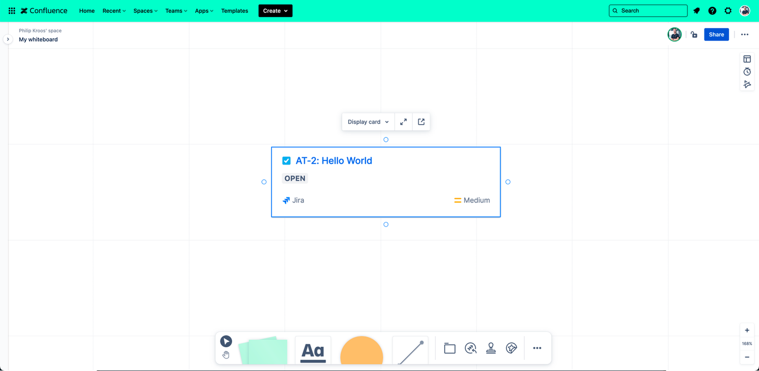 Confluence Whiteboards, nachdem die Textbox in einen Jira-Vorgang umgewandelt wurde