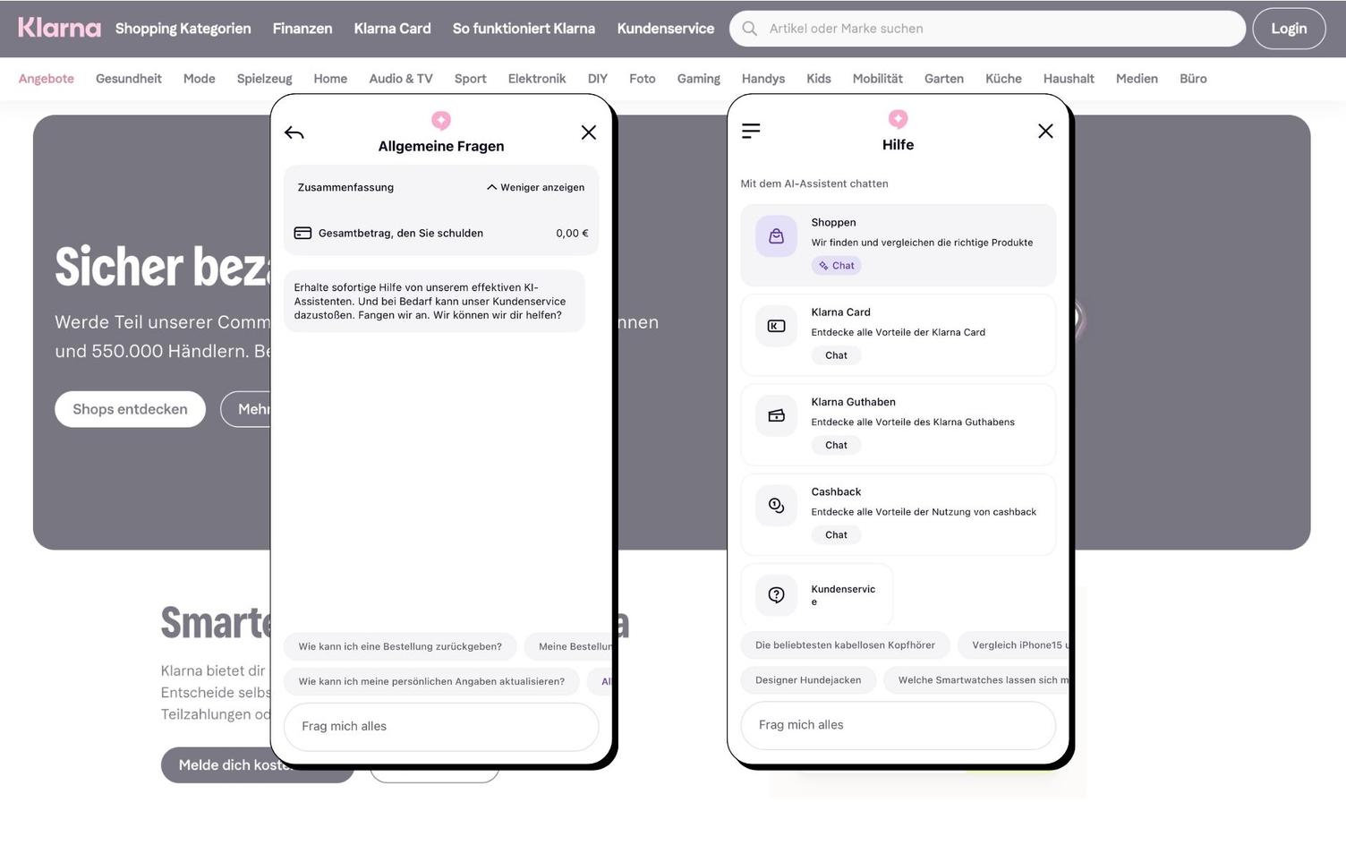 KI im Kundensupport bei Klarna. Customer Portal Variante - AI Chatbot