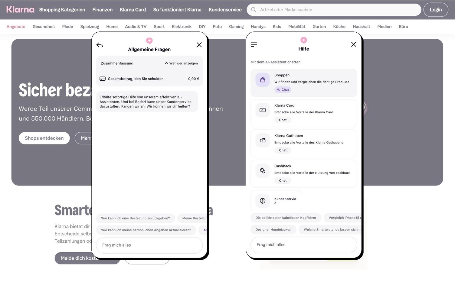 KI im Kundensupport bei Klarna. Customer Portal Variante - AI Chatbot