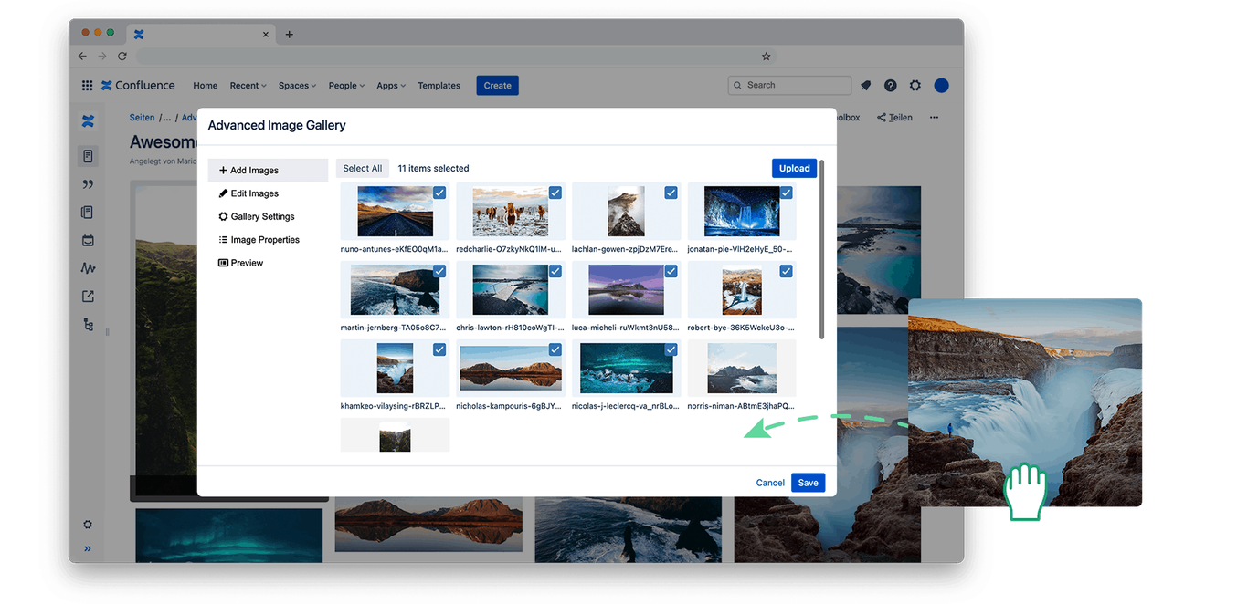 Bilder per Drag-and-Drop in der Advanced Image Gallery anordnen