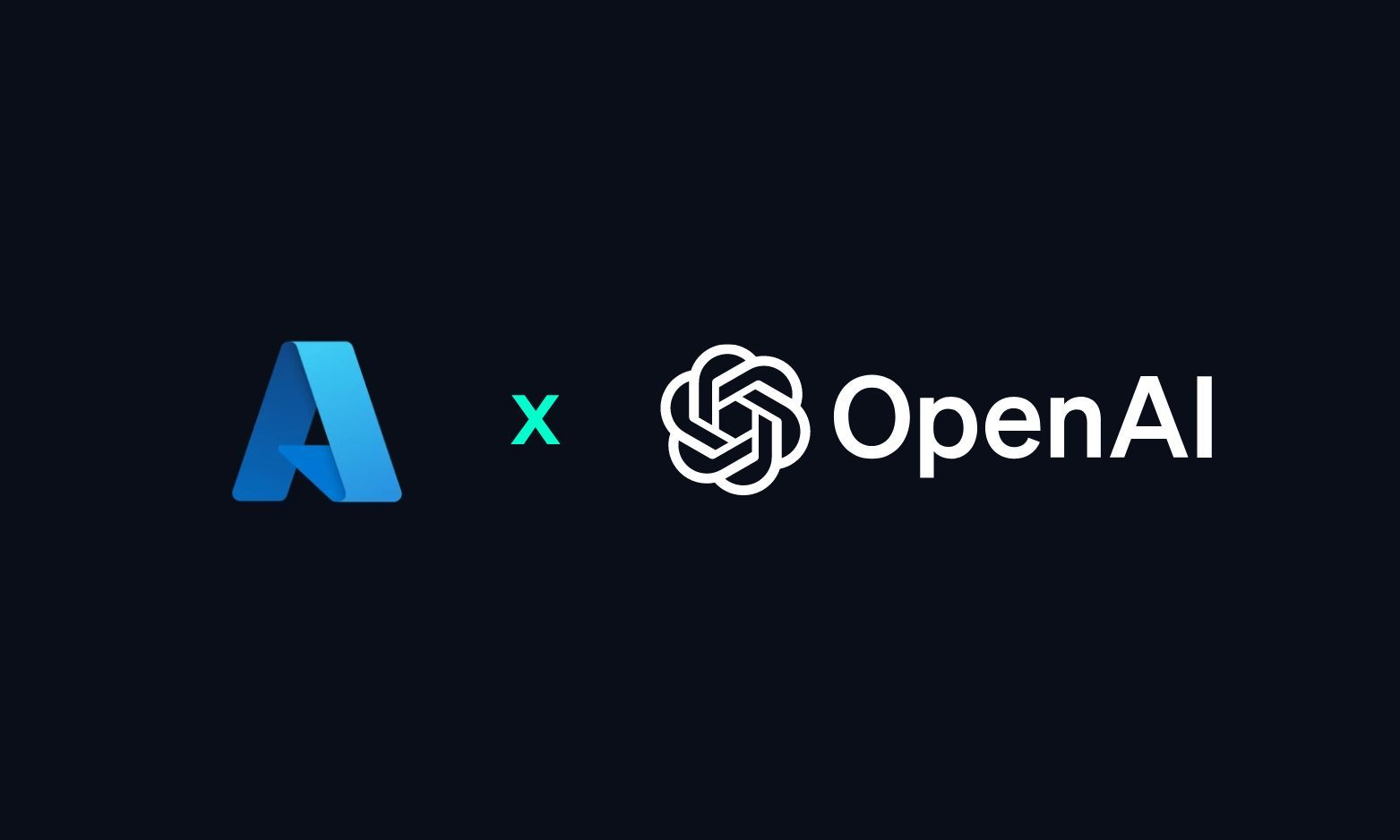 Grafik auf dunklem Grund: das Azure-Logo, ein Mal-Zeichen und das OpenAI-Logo mit Schriftzug