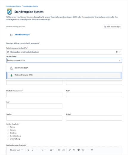 Formular: Stand beantragen im Self-Service-Portal