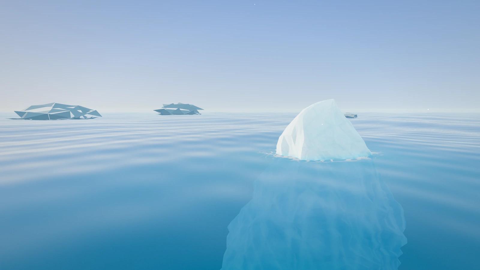 Ein Eisberg im ruhigen Meer: Die Spitze ragt hell aus dem Wasser, der weit größere Teil liegt darunter.
