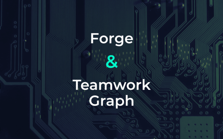 Forge und Teamwork Graph – Titelgrafik mit Leiterplatten-Motiv im Hintergrund.