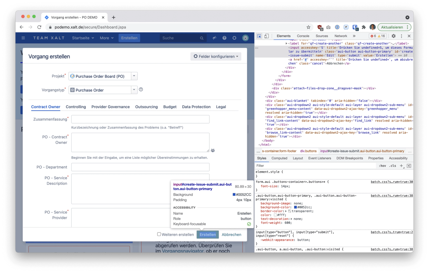 Jira Quicklinks im Ankündigungsbanner