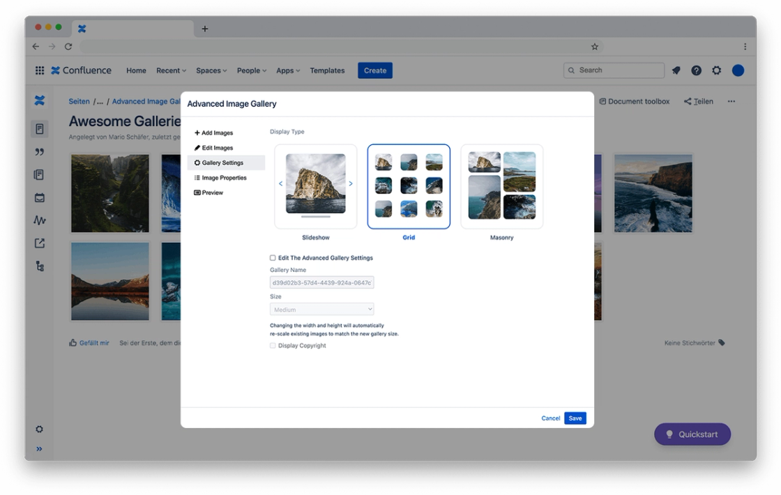 Layout-Optionen der Advanced Image Gallery: Grid, Masonry und Slider