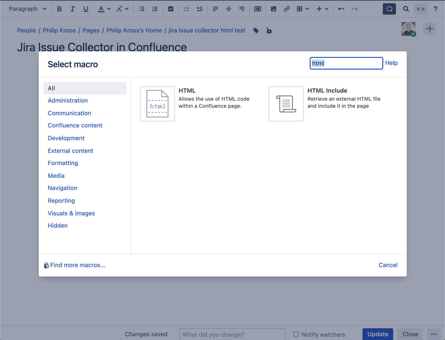 HTML Macro Confluence