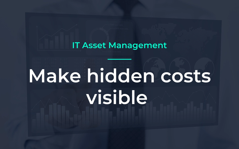 IT Asset Management: Make hidden costs visible – Geschäftsmann mit überlagerten Diagrammen und Weltkarte.