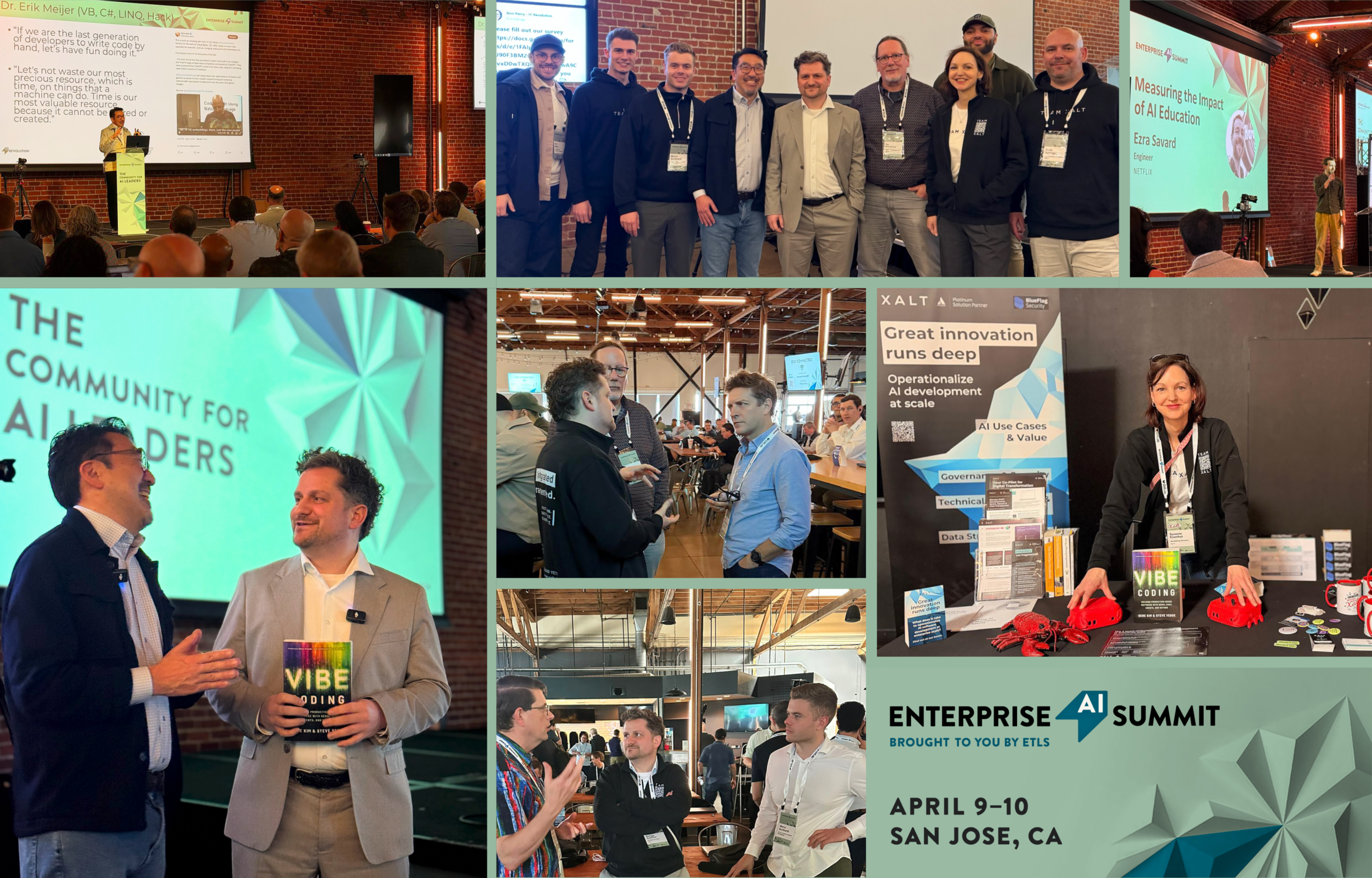 Collage: XALT-Auftritt auf dem Enterprise AI Summit 2026 in San Jose – Vorträge, Networking, Messestand.